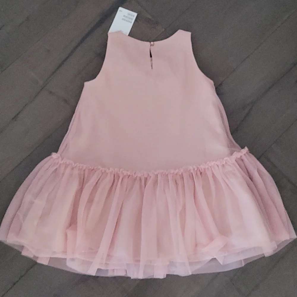 NWT Drop Waist Metallic Tulle Bow Dress Pink 2-3y